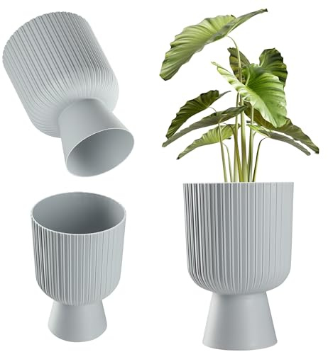 KADAX Blumentopf in Kelchform, Pflanztopf aus Kunststoff in 2 Größen, Pflanzgefäß in 3 Farben für Balkon, Terrasse, Fensterbrett, Pokal Pflanzschale (14cm, Grau)