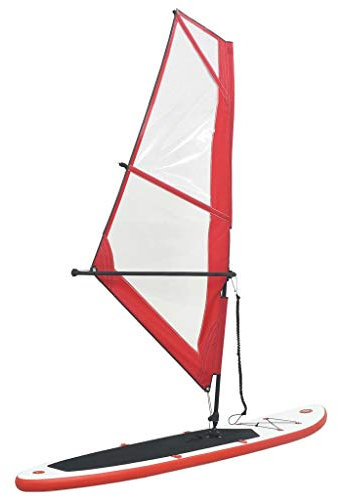 Aufblasbares Stand Up Paddleboard mit Segel Set Rot und Weiß, Artikelfarbe Rot und Weiß