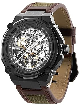SURVAN WatchDesigner Orologio Automatico Meccanico Uomo Scheletrato con Zaffiro e Pelle