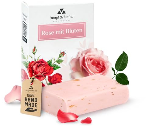 Dungl Schmied | Rose Seife | Handgemacht | 100g Seifenstück | Ohne Palmöl | Vegan | Naturseife mit natürlichen Inhaltsstoffen | Für alle Hauttypen
