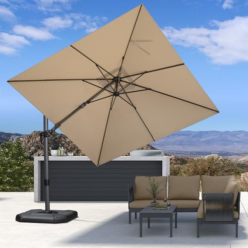 PURPLE LEAF Sombrilla de jardín 2,7 x 2,7 m, Sombrilla Terraza Exterior con 5 Posiciones Ajustables y Rotación de 360, Inclinable Izquierda y Derecha, Lona 240/GSM con Protección UV, Caqui