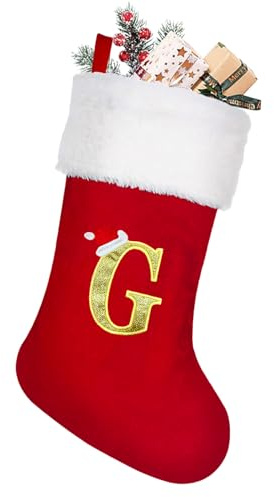 NIBESSER Calza Befana con Lettera 50 cm Calze Natalizie da Appendere di Velluto Calza Befana Vuota Epifania Natale Decoraizione Natalizia per Camino