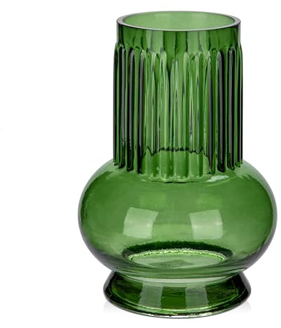 Glasvasen Blumen modern, Tischvasen Glas 18 cm hoch, grüne dekorative Flaschen Glas, dekorative Vasen große Blumenvase, Zylinder Glasvase rund für Tischdekoration Büro Küche Arrangement