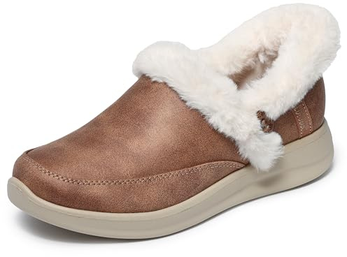 Skechers Women's Cozy Escape Slip-On Sneakers, Chestnut Performtex/Faux Fur, 8 UK