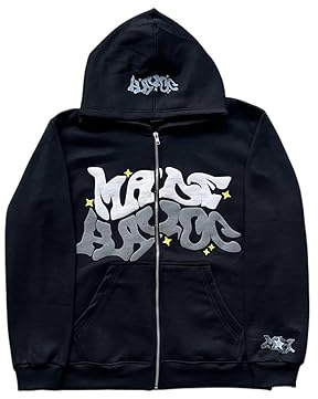 LIXQQS Hoodie da Uomo con Zip e Stampa Graffiti a Lettere Giacca Streetwear Hip-Hop di Tendenza Felpa con Cappuccio Versatile per Adolescenti e Adulti Casual Y2K Fashion