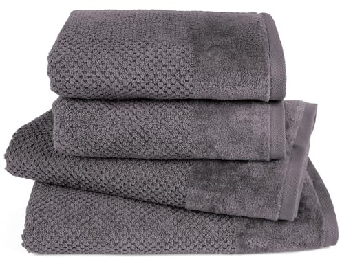 Pure Label Handtuch Set 4tlg 2xDusch 2xHand Anthrazit | 100% Baumwolle, weich & saugstark - Waschbar bis 60∘C, trocknergeeignet