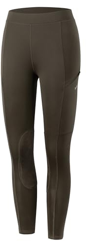 WILLIT Pantaloni da equitazione per bambini ragazze, leggings da equitazione con rinforzi al ginocchio, per giovani, per l'equitazione, pantaloni estivi traspiranti ed elastici con tasche, marrone, XL