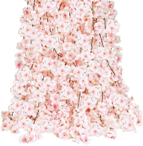 Yeehliny Künstliche Blumen Hängen Reben Kirschblüten Girlande Rosa Blumengirlande Hangend Kirschblüte Reben Girlande Deko für Zuhause Hochzeit Party Garten Hintergrund Dekoration 1.8M (10PCS)