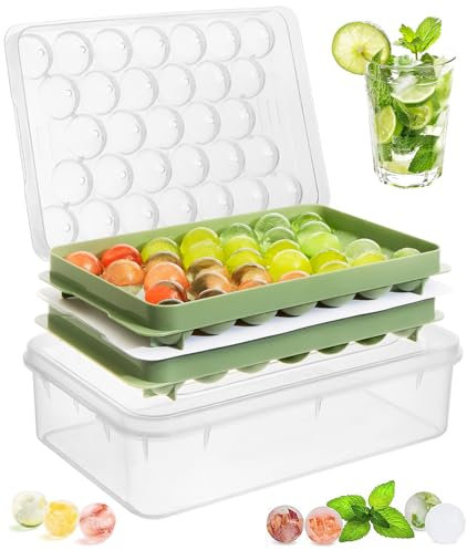 Ice Cube Tray with Lid and Bin,Ice Tray,62 Round Ice Trays for Freezer, BPA-Free Plastic Ice Cube Molds, Easy Release Ice Ball Maker, Stackable Ice Molds for Cocktails, Whiskey, Coffee