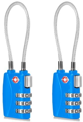 CFMOUR TSA-lås – 1, 2, 3, 4, 5, 6-pack 3-urtavla resekabel kombination säkerhetshänglås för resväska bagage väska kodlås – blå (2-pack)