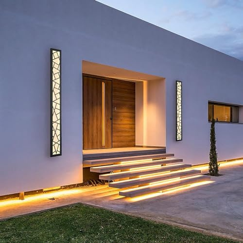 Lange Wandleuchte Dimmbare Aussen mit Fernbedienung Wasserdicht IP65 Schwarz Aluminium Außen LED Außenwandleuchten Innen Garten Wandlampe Terrassen Schlafzimmer Wohnzimmer (100CM 58W,Warmes Licht)