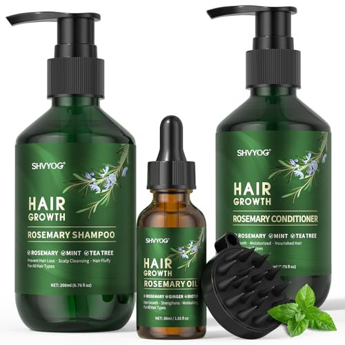 Rosemary Shampoo Conditioner Set, Rosemary Hair Growth Oil with Mint Biotin, Organic Anti Hair Loss Shampoo, Cleanse Moisturize Hair and Keep Scalp Health, 3Pcs Set Gifts for Men Women, 200ml*2+30ml