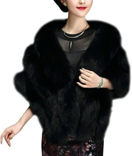 Suncadmious Luxury Faux Fur Shawl for Women Winter Fur Coat Wedding Party Fur Stole Wraps for Evening Dresses