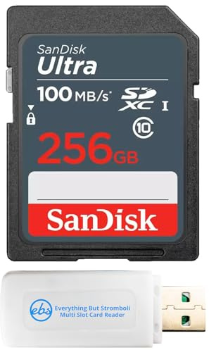 SanDisk - Tarjeta de memoria SDXC SDSDUNR-256G-GN3IN de 100 MB/s SD Ultra, 256 GB, clase 10, paquete con 1 lector de tarjetas de memoria Everything But Stromboli multiranura