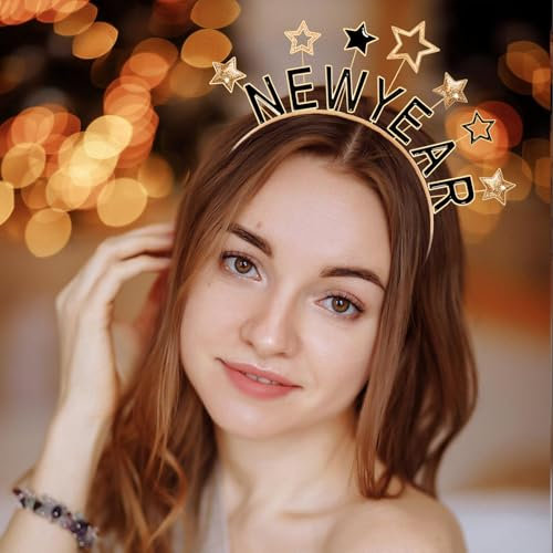 SALGIA Neujahr Stirnband, Haarreif Silvester 2025, Glitzer New Year Haarreif, Happy New Year Stirnband, Neujahrs Kopfschmuck, für Weihnachts Party, Silvesterparty, Neujahrdeko Kinder Erwachsene