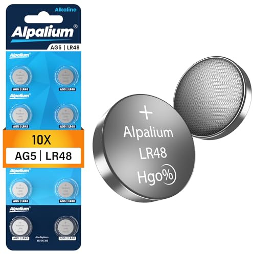 AG5 LR48 Knopfzelle Batterien 10er Pack - Alkaline, 1.5V Alpalium für Armbanduhren, Taschenrechner, Messgeräte und Thermometer