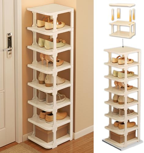 FGXY Estante Zapatero Para Sala de Estar, Estantería de Zapatos Apilable Para Entrada, Zapatero Plastico, Zapateros Estrechos y Altos, Apilable Para Entrada Baño, Sala de Estar Armario (Blanco)