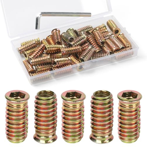 FOMGIIN Tuercas Hexagonales Insertos para Madera M6 x 25mm, 40 Piezas Tuerca Hexagonal, Tuerca Roscadas de Inserción Cabeza Plana, Roscado Inserción Tuercas Hexagonales Remaches, para Muebles