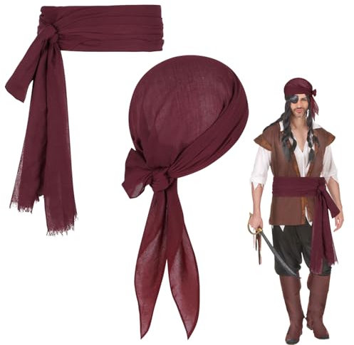 2 Stück Piraten Stirnband Taillengürtel, Piraten Accessoires Set, Mittelalter Piraten Kopftuch, Rot Pirat Bandana, Piraten Tuch, Kopftuch Pirat, Piraten Schärpe, Für Halloween Karneval Piratenparty