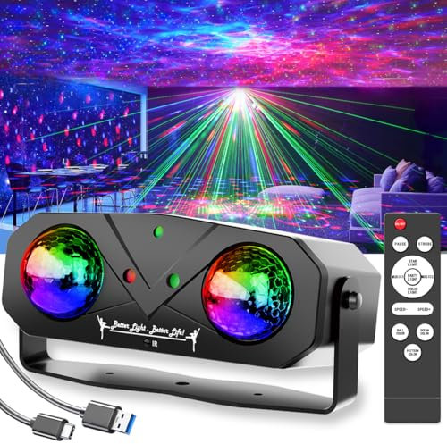 Disco Lights,Party Lights Sound Activated with Roating Disco Ball,Star Projection,Ocean Light,3 Lens Light Pattern Show for Party DJ KTV Club Christmas Festival Gifts