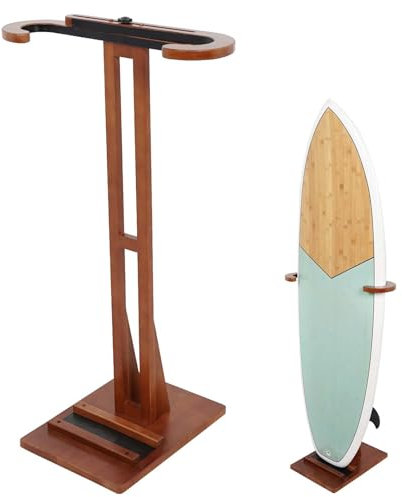 JUSTOOP Surfbrett-Ständer, stabile Surfbrett-Racks stehend mit bodenstehendem Design, Ständer für Shortboard und Longboard, Buchenholz, Dunkelbraun, 1 Stück