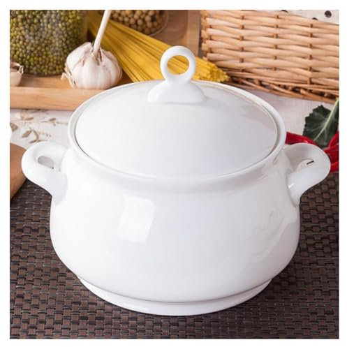 MNBVH Ceramic Soup Tureen With Lid And Handles, 2.5L Large Capacity Porcelain Serving Bowls With Cover For Home Parties Family Dining Dinner, 70 Ounces, Microwave And Over Safe
