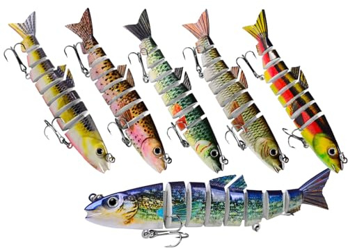 RoseFlower Set de 6 Señuelos - Señuelos de Pesca Multiarticulados de 8 Segmentos de Hundimiento Lento para Agua Dulce y Salada, Accesorios Ideales para la Pesca con Mosca y la Pesca en Mar