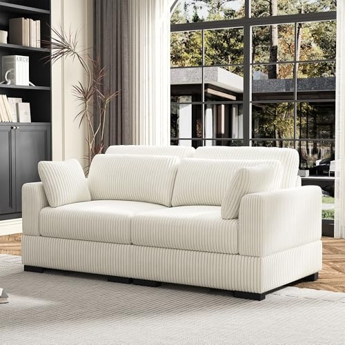 2-Sitzer-Sofa aus Cord, 180 x 88 x 85 cm, modulares Wohnzimmersofa, gepolstertes Sofa, Relax-Sofa, modernes Design, für Wohnzimmer, Schlafzimmer, einfache Montage (Beige, 2-Sitzer)