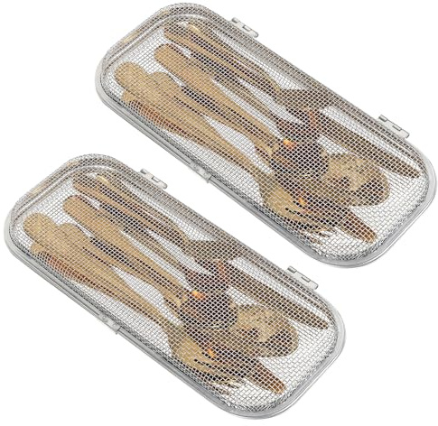 2 Pcs Dishwasher Basket, 26.5x11.5x3.5cm Stainless Steel Rectangular Fine Mesh Utensil Holder, Kitchen Countertop Cutlery Storage Drain Basket, Silverware Drawer Organizer for Scoops Forks Knife