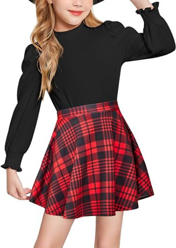 Arshiner Set di Abbigliamento per Ragazze Camicie a Maniche Lunghe Nere con Gonna due Pezzi Abbigliamento per Bambini Il Tempo Libero Moda per Bambini 11-12 Anni