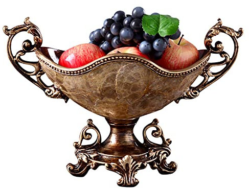 Grand plateau de service sculpté à la main pour fruits, pains, collations, bol à fruits décoratif sur pied - Style rustique vintage - Corbeille à fruits en résine européenne (38,1 x 25,4 cm)