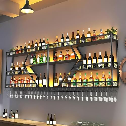 Casier à vin mural en métal avec éclairage LED, support de bouteille modulaire, cave à vin moderne pour cuisine et gastronomie, robuste et facile à installer