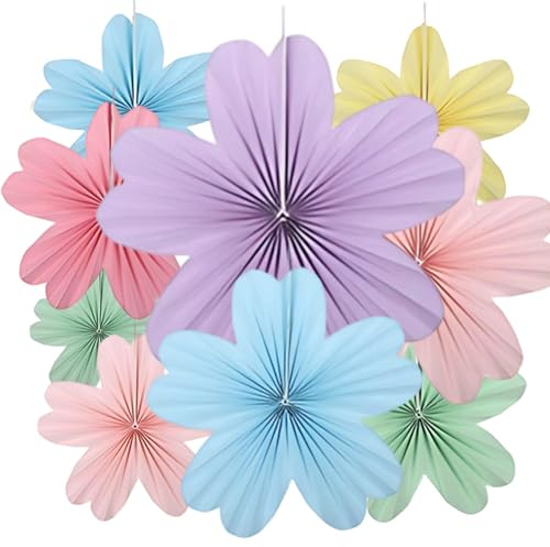 9 Pcs Paper Decorations Hanging, Paper Fan Decorations, Macaron Color Flower Fans for Wedding, Birthday Party, Festival, Tea Party, Boys and Girls(35/25/20 cm Each 3 Pcs)