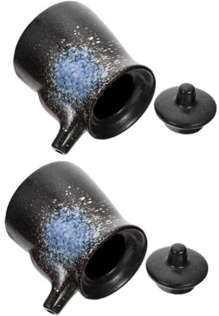 TOYZFRIENDY Dispensador de Vinagre de Cerámica Negro 200ml 2piezas para Salsa de Soya y Aderezos en Cocina y Mesa