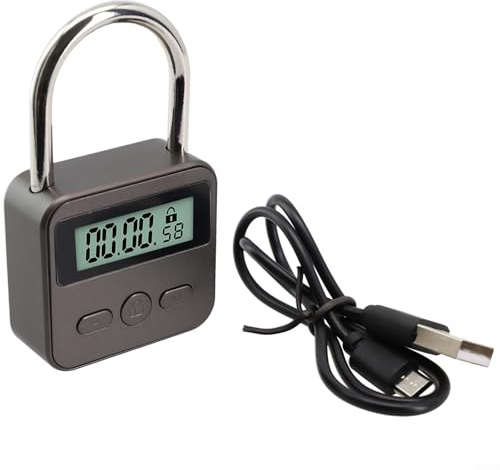 Oniissy LCD-Display Timer Vorhängeschloss mit USB wiederaufladbarem Körper aus Zinklegierung, wasserdichtes elektronisches Schloss für Reisen und Außenbereich, Auto und Alarm