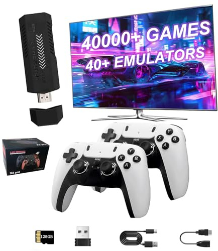 𝟐𝟎𝟐𝟓 𝐍𝐞𝐰 Upgrade X2pro Retro Gaming Console Game Stick, 128G 40000+Games 40 Emulators, 4K HD Plug & Play TV Video Gaming Stick with Dual 2.4G Wireless Controllers