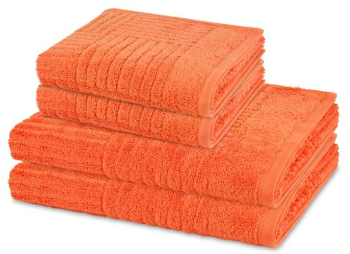 Ross 4er Set Frottierhandtücher Carre – 2 Handtücher & 2 Duschtücher – Hochwertiger Walkfrottee 520g/m², weiche Hoch-Tief-Struktur, saugstark,– 100% Baumwolle, pflegeleicht & langlebig - Orange