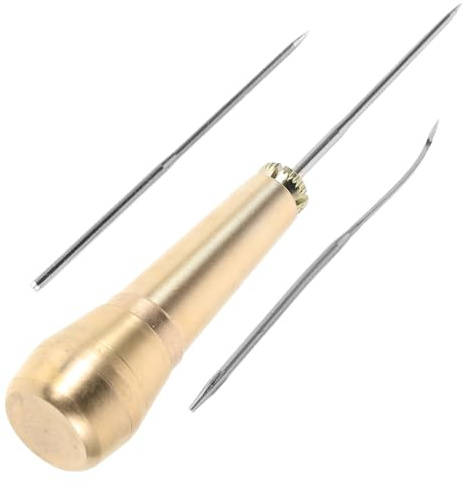 WRITWAA Kit di Aghi per Punteruolo Manico Robusto in Rame e Ago per Cucire Scarpe, Strumento Manuale per Riparazioni Precise di Suole, per Artigiani e Fai da Te