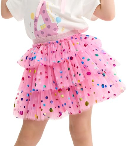 Miipat Gonna per Bambina 3 Strati Tulle Ragazze Tutu Gonne Principessa con Fodera tutù per Bambini Festa Danza Compleanno(Rosa Punto, 3-4 Anni)