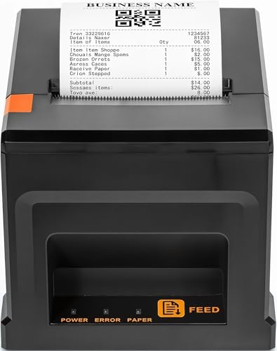 Fuhuihe Stampante POS Termica 80mm con Taglierina Automatica e 5 Rotoli di Carta - 300mm/s per PC Windows, USB LAN Bluetooth