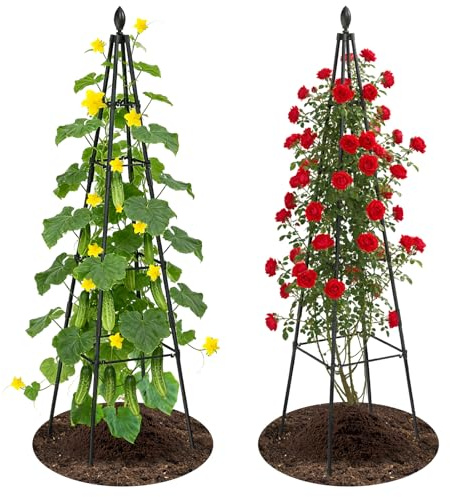 Adjustable Garden Trellis for Climbing Plants, 6FT Obelisk Plant Support Tower for Potted & In-Ground Vegetables, Tomatoes, Cucumbers, Vines - Easy Assembly, Indoor & Outdoor Use（2 Pack）