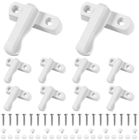 FEIHS 10 piezas Bloqueo para Ventanas Tipo T,Diseño giratorio de 180° | ABS, 6,7 × 6,7 × 3,5 cm, blanco, diseño con cierre reforzado,para ventanas y puertas correderas de oficinas y apartamentos