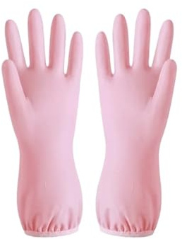 pureza 1pair Gloves for Dishwashing, Cleaning, and Household Tasks - Durable Rubber for Kitchen and Laundry Use(Pink)