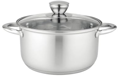 FLORINA Cacerola de acero inoxidable (2,6 l) 18 cm | Cacerola con tapa de cristal Matteo | Apta para lavavajillas | Ideal para pasta y sopa | Apta para todo tipo de cocinas, incluyendo inducción