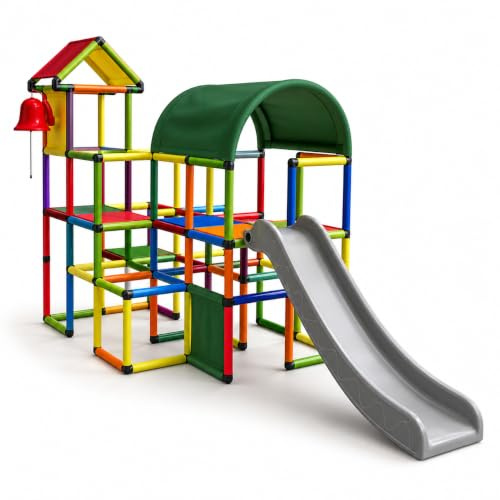 Generisch Moveandstic Linus Structure d'escalade avec toboggan et cloche, tour de jeu pour enfants, intérieur et extérieur, tour d'escalade en plastique, résistant aux UV, certifié TÜV/GS, extensible
