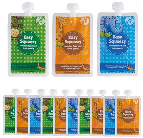 Chuckle - Paquete de 10 bolsas Reutilizables para Alimentos para Bebés y Niños Pequeños, 170ml (5,5oz) - Sin BPA, a Prueba de Fugas para Purés, Yogures, Batidos