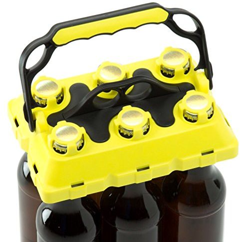 CLICK-IT BOB The Bottle Buddy Flaschenträger I Trage-Hilfe für bis zu 6 Bier-Flaschen I cooles & praktisches Gadget für Deine Party - für 0,33 l Glas-Flaschen I Bottle Carrier (gelb/Schwarz)