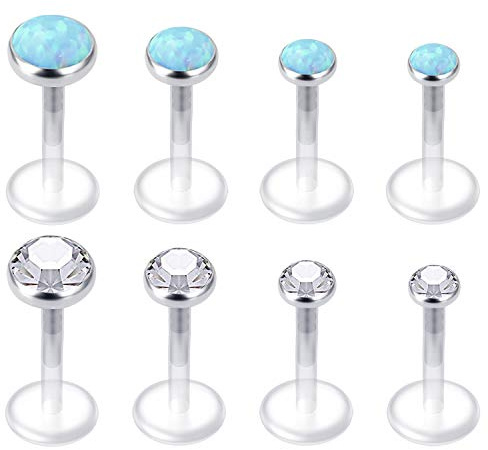 Mayhoop 8Piezas Claro Piercing de Labio Oreja 16G Acrílico Flexible CZ ópaloAnillo Retenedores de Labios Tragus Studs Cartilage Helix Daith Mujer Hombre Joyería de Piercing 2mm 3mm 4mm 5mm