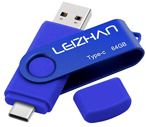 leizhan Clé USB C 64Go, 2-en-1 Dual Clé USB 3.0, Cle USB Type C, Clé USB pour Smartphone Android, Clé USB Personnalisée, Cle USB Telephone Portable, USB Stick USB Key USB Flash Drives (Bleu