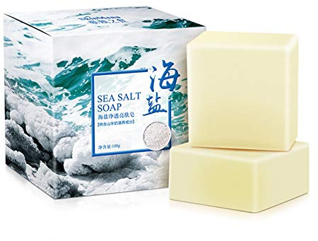 Lucoss Savon au sel de mer naturel au lait de chèvre,cicatrices de points noirs et d’acné savon anti-cellulite, visage pour peaux sèches et grasses naturelles